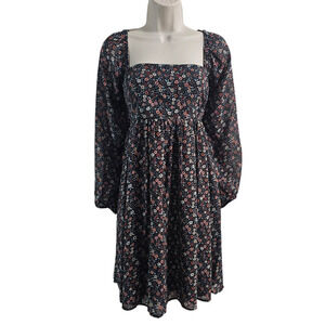 LUCKY BRAND Floral Printed Square-Neck Long-Sleeve Mini Dress Size L